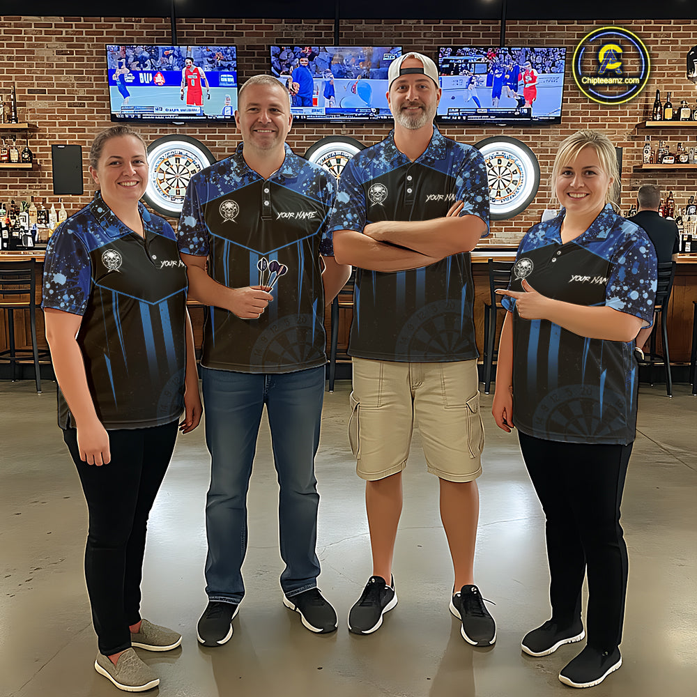 Crown Skull Splatter Paint Dartboard Darts Shirt For Men Custom Blue Splatter Dart Team Jerseys NYN3165