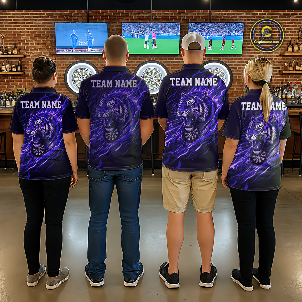 Purple Flaming Tiger Funny Darts Custom Women's Dart Quarter-Zip Shirts Team Dart League Jerseys NYN2077