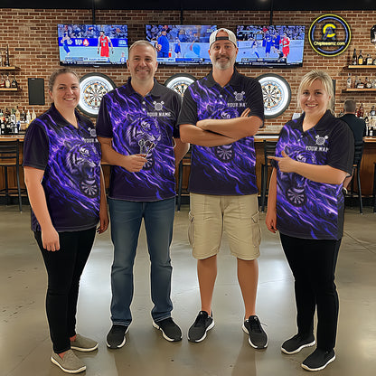 Purple Flaming Tiger Funny Darts Custom Women's Dart Quarter-Zip Shirts Team Dart League Jerseys NYN2077