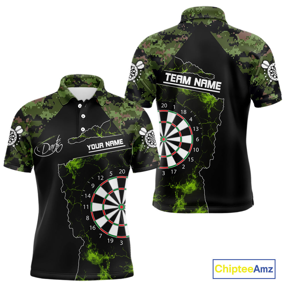 Camo Pattern Green With Flame Dartboard Dart Shirts For Men, Custom Dart Jerseys NYN0063