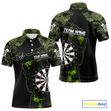Load image into Gallery viewer, Camo Pattern Green With Flame Dartboard Dart Shirts For Men, Custom Dart Jerseys NYN0063