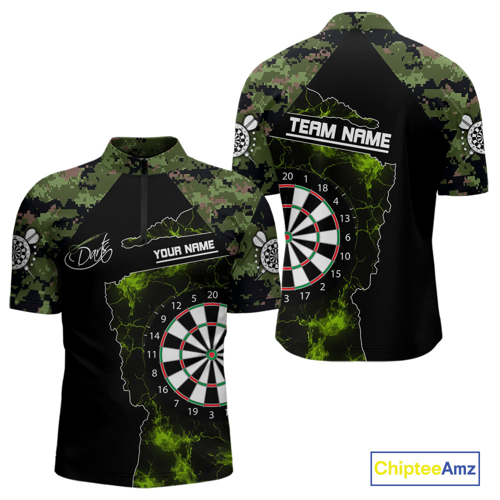 Camo Pattern Green With Flame Dartboard Dart Shirts For Men, Custom Dart Jerseys NYN0063