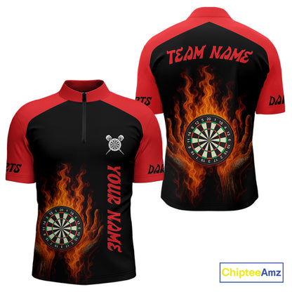 Men's Flaming Darts Shirt - Custom Name & Team Fire Dartboard Shirt For Players NYN0408