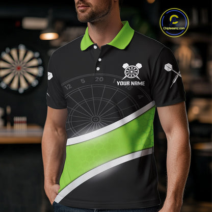 Green Halftone Pattern Dartboard Men's Darts Shirt - Custom Name For Dart Players NYN0412