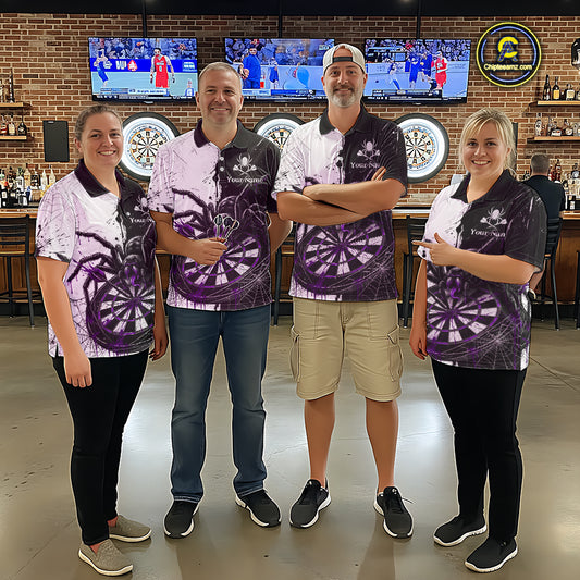 Personalized Black & Purple Dripping Spider Women Dart Quarter-Zip Shirts Custom Dart League Jerseys NYN2096