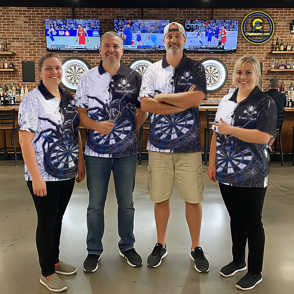 Personalized Black & Blue Dripping Spider Men Dart Quarter-Zip Shirts Custom Dart League Jerseys NYN2097