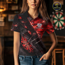 Load image into Gallery viewer, Personalized Black &amp; Red Grunge Dartboard &amp; Arrow Women Darts Polo Shirt Custom Dart Team Jersey NYN2618