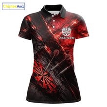 Load image into Gallery viewer, Personalized Black &amp; Red Grunge Dartboard &amp; Arrow Women Darts Polo Shirt Custom Dart Team Jersey NYN2618
