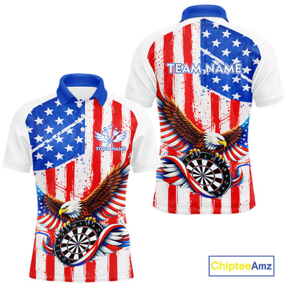 Personalized Eagle US Flag Patriotic Men Darts Polo Shirt Custom Freedom-Day Dart Team Jersey NYN2620