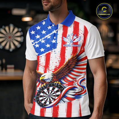 Personalized Eagle US Flag Patriotic Men Darts Polo Shirt Custom Freedom-Day Dart Team Jersey NYN2620