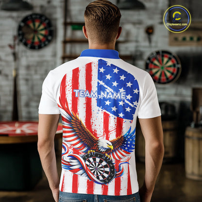 Personalized Eagle US Flag Patriotic Men Darts Polo Shirt Custom Freedom-Day Dart Team Jersey NYN2620