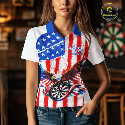 Personalized Eagle US Flag Patriotic Women Darts Polo Shirt Custom Freedom-Day Dart Team Jersey NYN2620