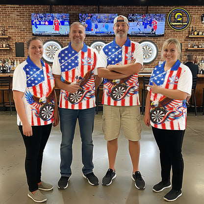 Personalized Eagle US Flag Patriotic Men Darts Polo Shirt Custom Freedom-Day Dart Team Jersey NYN2620