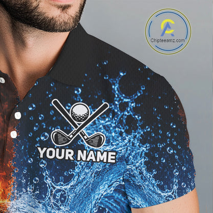 Blue Water & Red Flames Mens Golf Polo Shirt Custom Golf Clothing Golf Team Outfits NYN3390