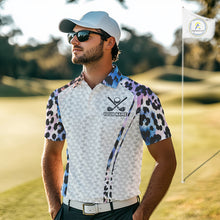 Load image into Gallery viewer, Mens Golf Polo Shirt Custom Neon Blue Leopard Pattern Golf Shirts ,Best Mens Golf Shirts NYN3391