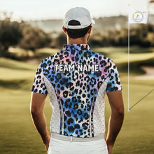 Load image into Gallery viewer, Mens Golf Polo Shirt Custom Neon Blue Leopard Pattern Golf Shirts ,Best Mens Golf Shirts NYN3391