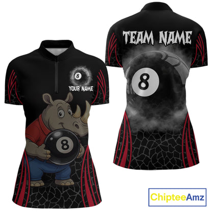 Custom Funny Rhino & 8 Ball Women's Billiard Shirts Personalized Billiard Apparel Gifts NYN2333
