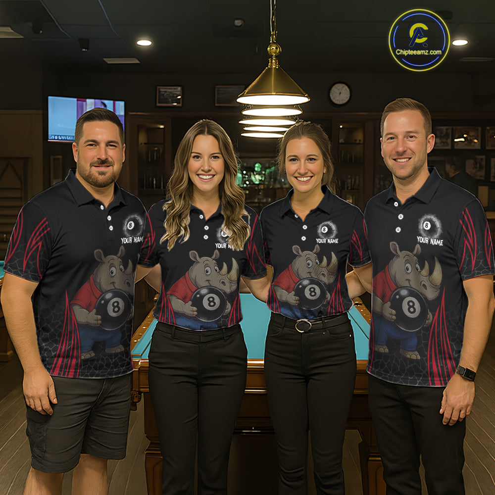 Custom Funny Rhino & 8 Ball Women's Billiard Shirts Personalized Billiard Apparel Gifts NYN2333
