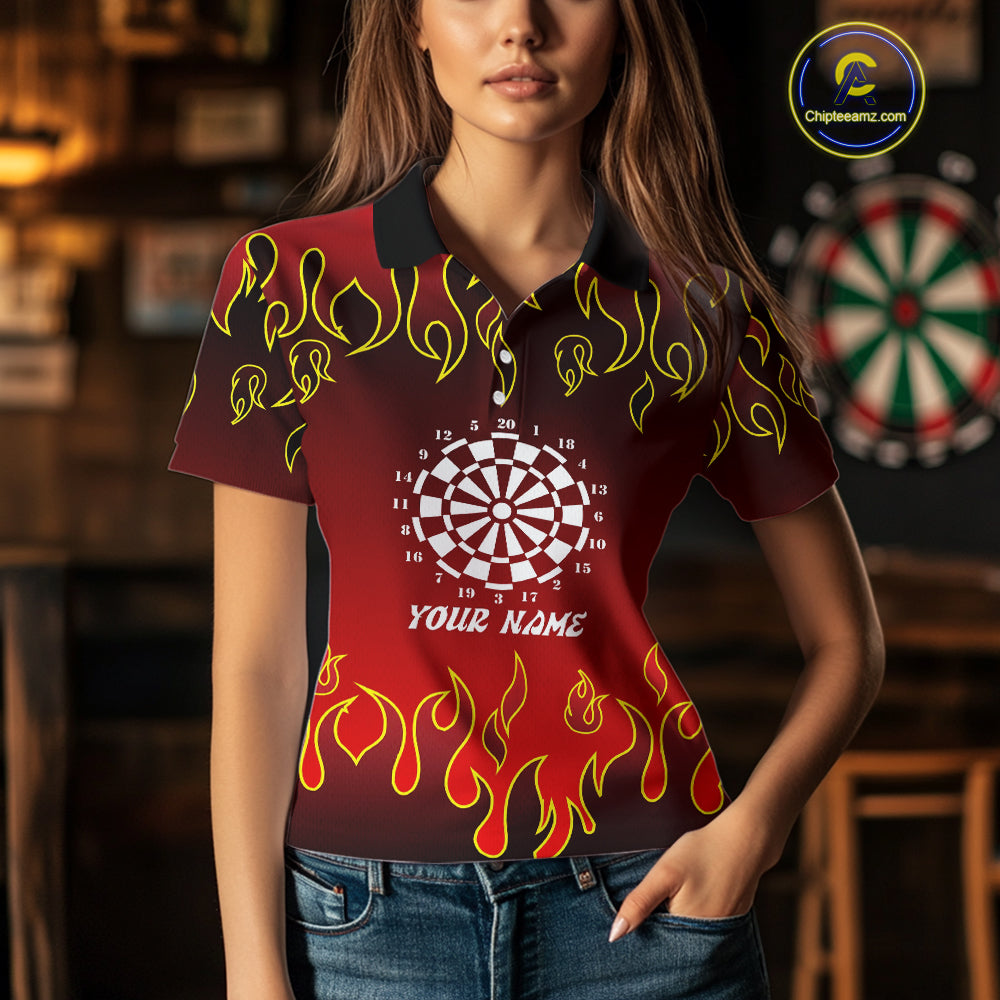 Custom Flame Pattern Red Dartboard Flame Dart Shirt For Women, Dart Jerseys NYN0228