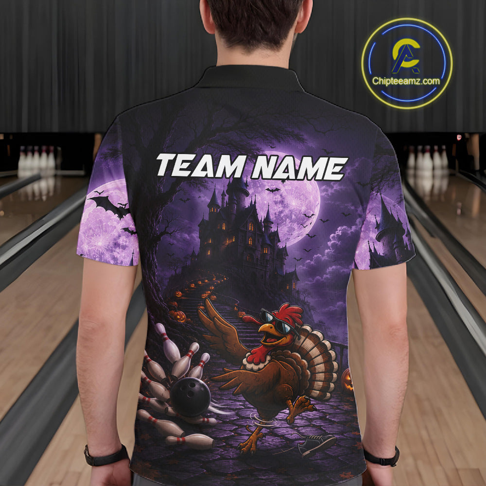 Funny Turkey Autumn Bowling Shirts For Men Custom Thanksgiving Bowling Polo 1/4-Zip Team Uniform NYN3932