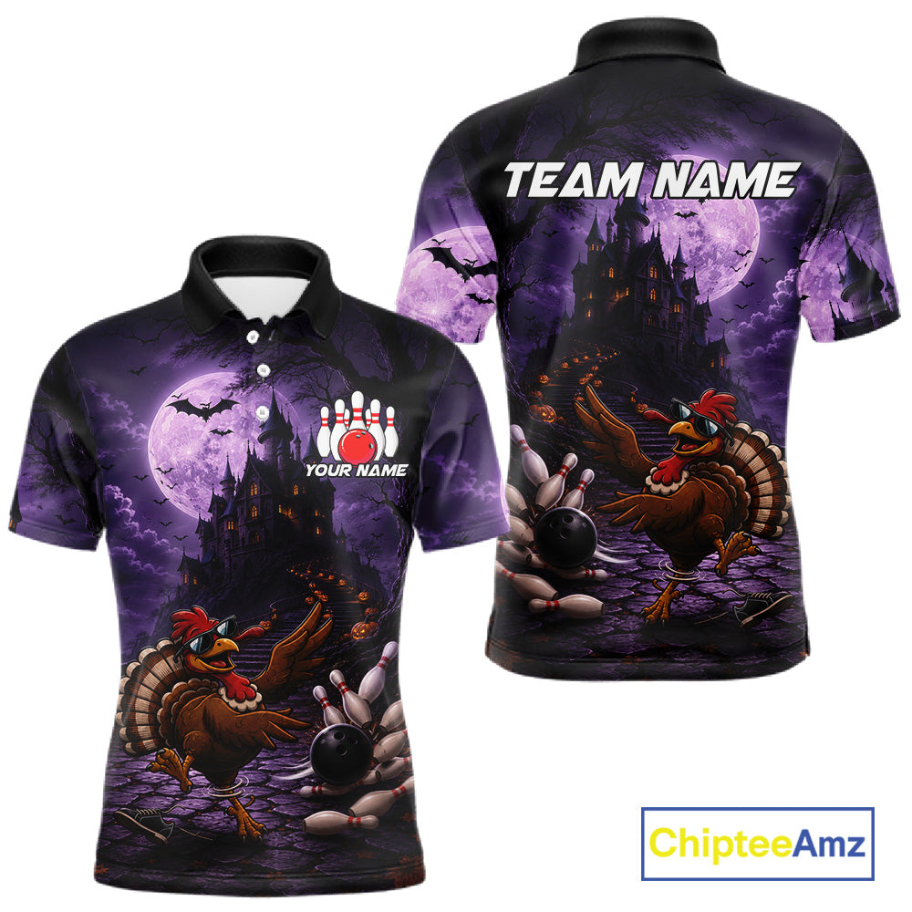 Funny Turkey Autumn Bowling Shirts For Men Custom Thanksgiving Bowling Polo 1/4-Zip Team Uniform NYN3932