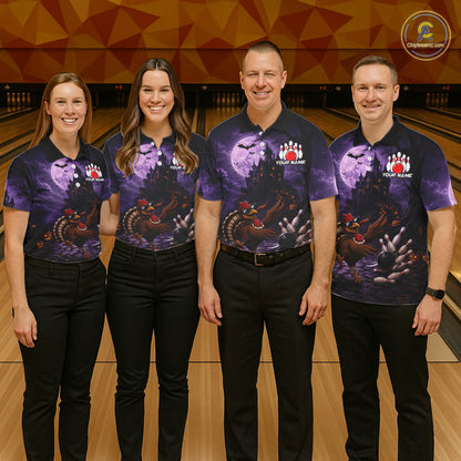 Funny Turkey Autumn Bowling Shirts For Women Custom Thanksgiving Bowling Polo 1/4-Zip Team Uniform NYN3932