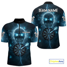 Load image into Gallery viewer, Custom Blue Skull Butterflies Lightning Dartboard Men Darts Quarter-Zip Shirt, Dart Jerseys NYN1842