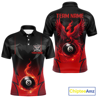 Black & Red 8 Ball Men Billiard Shirt Personalized Phoenix Billiard Polo & 1/4 Zip Apparel NYN2366