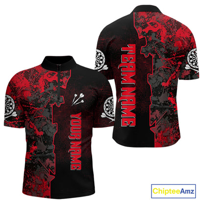 Custom Black And Red Grunge Dartboard Dart Shirts For Men Outfits Dart Team Jerseys NYN0066