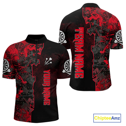 Custom Black And Red Grunge Dartboard Dart Shirts For Men Outfits Dart Team Jerseys NYN0066