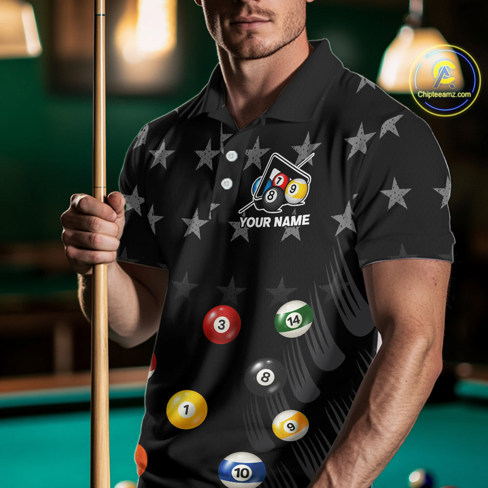 Black Stars 8 Ball Pool Men Billiard Team Shirt Personalized Polo & 1/4-Zip Billiard Gifts NYN2381