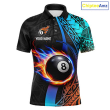 Load image into Gallery viewer, Blue And Red Flaming 8 Ball Billiard Shirt For Men Custom Tribal Pool Polo &amp; 1/4-Zip Team Jersey NYN2987