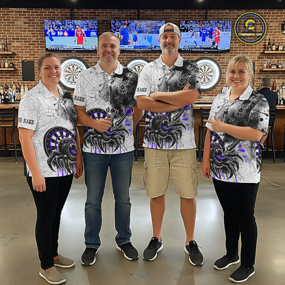 Personalized Dripping Black And Purple Spider Dart Polo Shirts For Men, Custom Dart Jerseys NYN2117