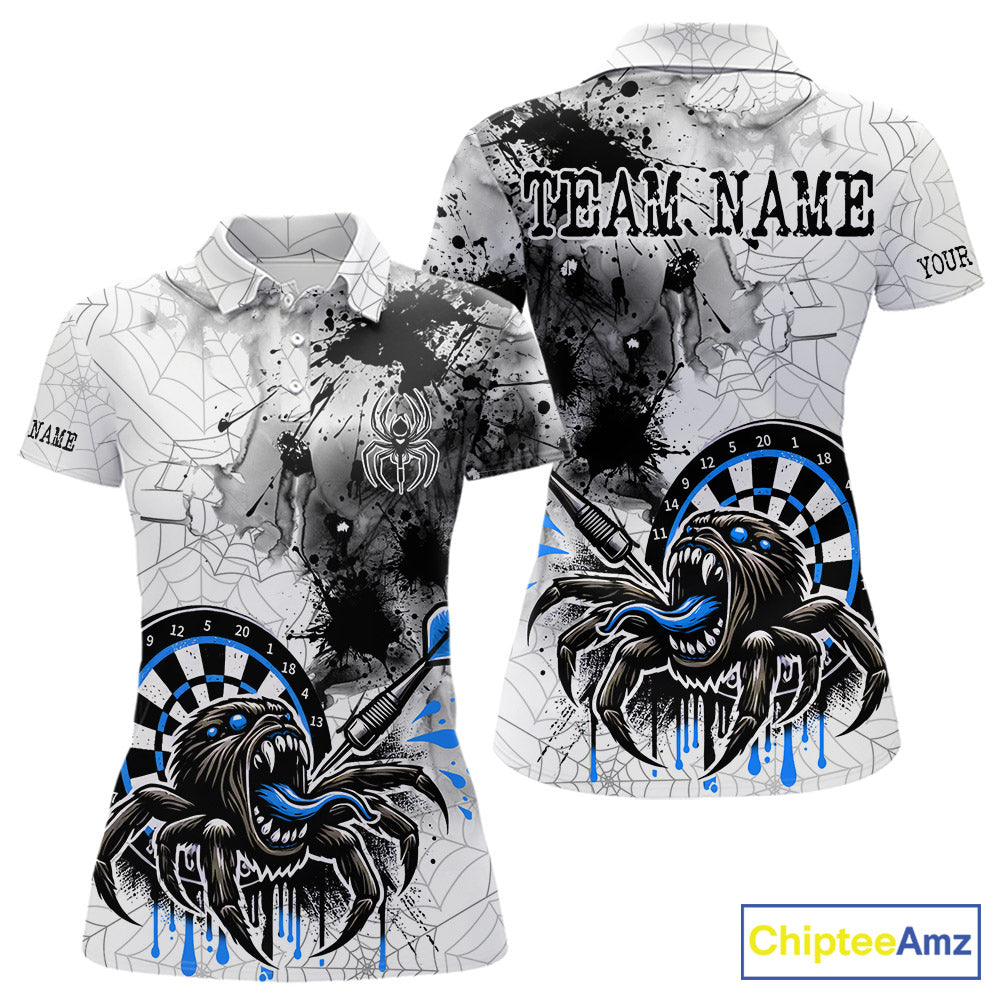Personalized Dripping Black And Blue Spider Dart Polo Shirts For Women, Custom Dart Jerseys NYN2118