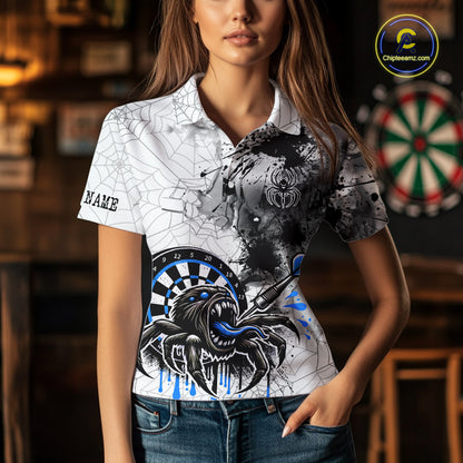 Personalized Dripping Black And Blue Spider Dart Polo Shirts For Women, Custom Dart Jerseys NYN2118
