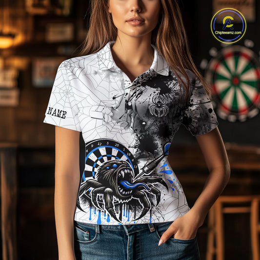 Personalized Dripping Black And Blue Spider Dart Polo Shirts For Women, Custom Dart Jerseys NYN2118