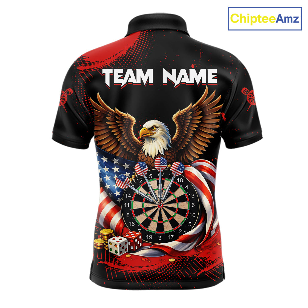 Personalized Red Grunge US Flag Eagle Dart Shirts For Men Patriotic Dart Polo & 1/4-Zip Jersey NYN2780