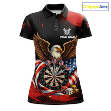 Load image into Gallery viewer, Personalized Red Grunge US Flag Eagle Dart Shirts For Women Patriotic Dart Polo &amp; 1/4-Zip Jersey NYN2780