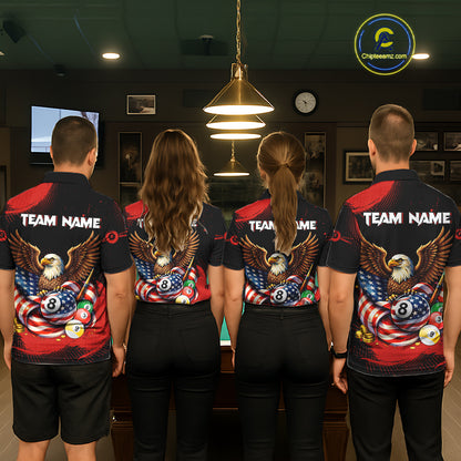Custom Red Grunge US Flag Eagle Billiard Pool Shirts For Men 8 Ball Patriotic Billiard Team Attire NYN2781