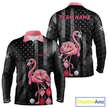 Load image into Gallery viewer, Custom Black Patriotic Golf Polo Shirts For Men, Funny Flamingo Best Golf Clothing Shirts NYN2995