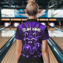 Load image into Gallery viewer, Purple Flames Custom Funny Raccoon Womens Bowling Shirts Bowling Team Shirt For Bowlers NYN3410