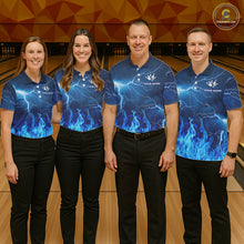 Load image into Gallery viewer, Custom Mens Bowling Thunder Lightning Shirts, Fire Flame Bowling Team Jerseys | Blue NYN3419