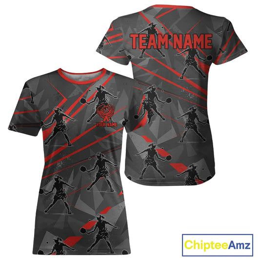 Custom Grey And Red Pickleball Ball Jerseys For Women Pickleball Paddle League Shirts NYN2127