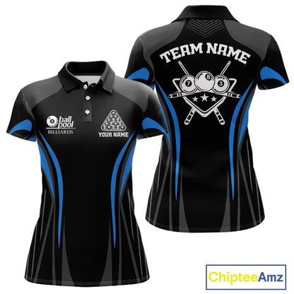 Black And Blue 8 Ball Pool Women Billiard Polo & 1/4-Zip Shirt Custom Pool Team Billiard Shirts NYN2401