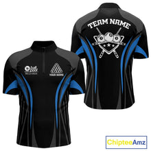 Load image into Gallery viewer, Black And Blue 8 Ball Pool Men Billiard Polo &amp; 1/4-Zip Shirt Custom Pool Team Billiard Shirts NYN2401