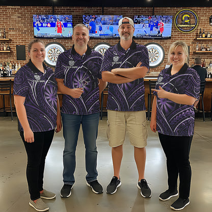 Black Purple Tribal Pattern Darts Polo & 1/4-Zip Shirt For Men Personalized Tribal Dart Team Appeal NYN3009