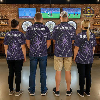 Black Purple Tribal Pattern Darts Polo & 1/4-Zip Shirt For Men Personalized Tribal Dart Team Appeal NYN3009