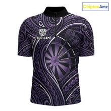 Load image into Gallery viewer, Black Purple Tribal Pattern Darts Polo &amp; 1/4-Zip Shirt For Men Personalized Tribal Dart Team Appeal NYN3009