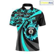 Load image into Gallery viewer, Black Teal Camo Flame 8 Ball 9 Ball Pool Shirt For Men Custom Billiard Team Jersey