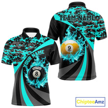 Load image into Gallery viewer, Black Teal Camo Flame 8 Ball 9 Ball Pool Shirt For Men Custom Billiard Team Jersey